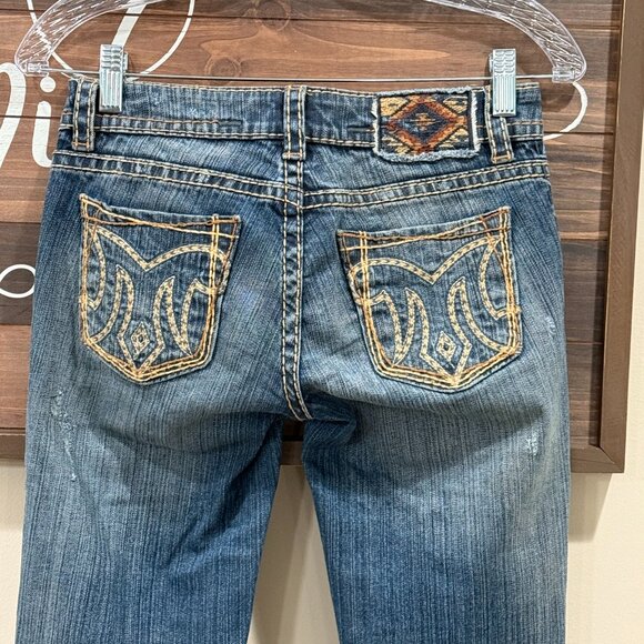 MEK DENIM LOW RISE BOOTCUT 25 Women's Denim Jeans Distressed Western Y2K Blue - Picture 9 of 12